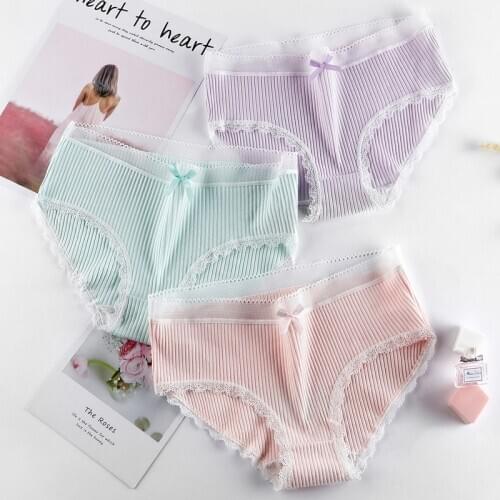 Elifashion Korea Style Sweet And Fresh Cotton Lace Cute Sexy Comfortable Girl panties Thread Pure Color Briefs
