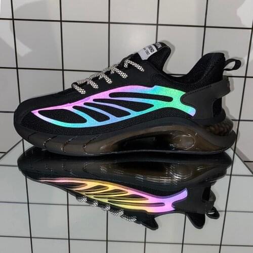 Men New Reflective Running Shoes Unisex Light Soft Thick Sole Hole Couple Shoes Athletic Sneakers Shoes Mesh Breathable Shoes