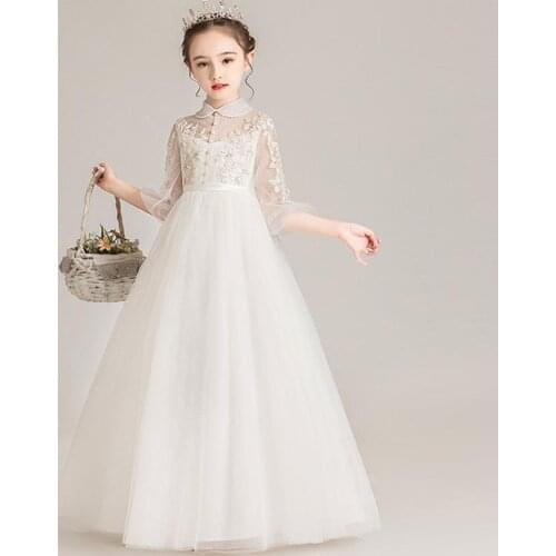 Luxury Flower Girls Girls Dresses Lace Mesh Stitching Wedding Birthday Party Evening Gown Kids Pageant Dress For Girls L519