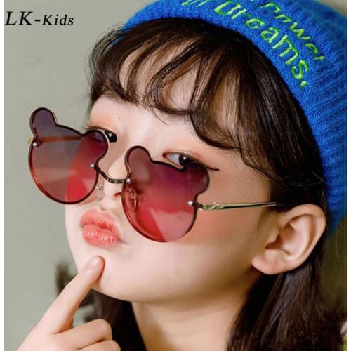 LongKeeper Kids Sunglasses Bear Shades For Girls Boys Cartoon Rimless Children Eyewear Cute Sun Glasses UV400 Gafas