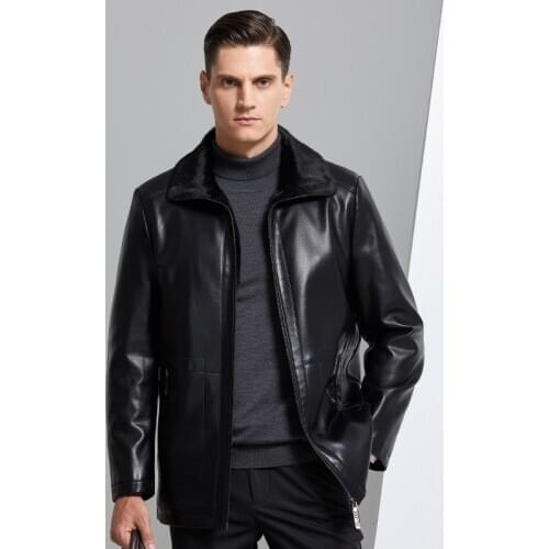 Mens Leather Jackets Men Jacket PU Brand Clothing Casual Thick Warm Wide-Collared Winter Fur Male Fleece Jackets