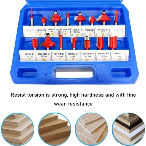 Router Bit Set of 15pcs 1/4 Inch Shank Carbide Tipped Woodworking Tool Set with Plastic Case