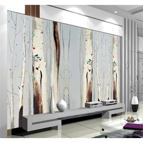 Xuesu Customized large 8D wallpaper wall cloth abstract oil painting birch forest TV background wallpaper mural