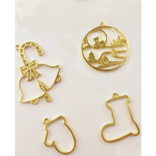 New 5 pcs/lot Christmas scenery Boots gloves Metal Frame Pendant Gold Charm Bezel Setting Cabochon Setting UV Resin Charm