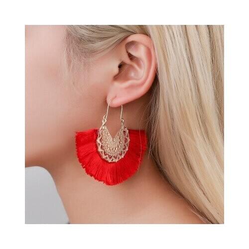 New fashion Retro exaggerated ethnic fan-shaped lace pattern earrings For Women girl Accessories jewelry wholesale