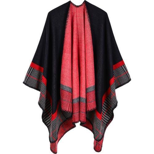 Womens Stripe Ponchos Cashmere Acrylic Thermal Female Capes Insulation Air Conditioning Shawls Sunshade Cloaks