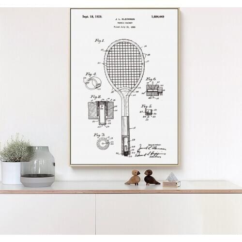 Tennis Racket Poster Exploded Design Drawing Canvas Painting Simple Science and Technology Wall Picture Living Room Decor Art