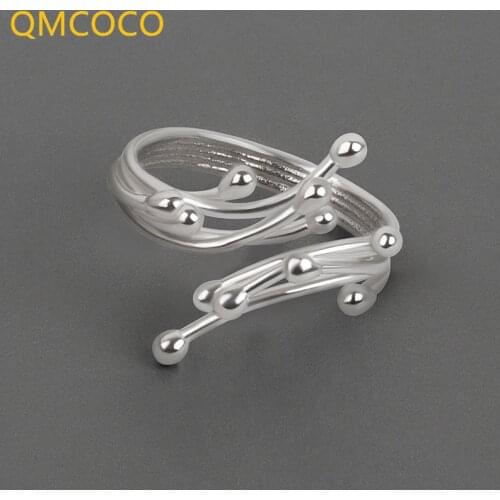 QMCOCO Korean INS Style minimalist Light Luxury Design Irregular Texture 925 Silver Opening Adjustable Ring For Women Party Gif