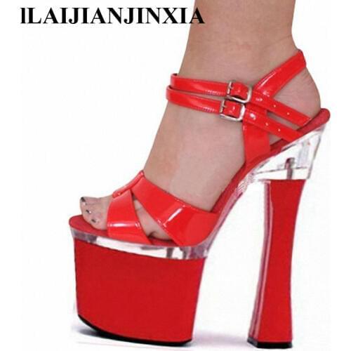 LAIJIANJINXIA Big Size 35-46 Beautiful Ankle Strap 18cm Thick High Heel Platforms Pole Dance Shoes, Wedding Shoes