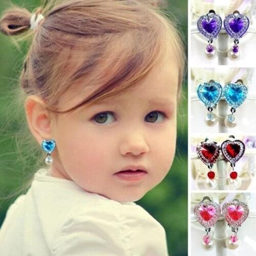 7 Colors Heart Shape Crystal Ear Clip Earrings for Children Kids Soft Cushion Invisible No Piercing