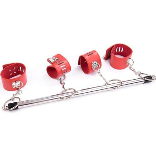 SM Bondage Gear Steel Leg Spreader Bar With Leather Ankle & Wrist Cuffs Pad Locks Female Orgasm Sex Toys