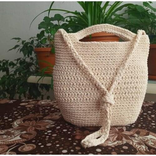 Beyaz Omuz Çanta Dokuma Çanta Kadınlar için El Yapımı