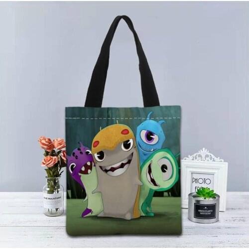 Custom Logo Slugterra Cartoon Printed Handbag Canvas Fabric Tote Bags Shopping Travel Casual Useful Shoulder Bag Women Bag