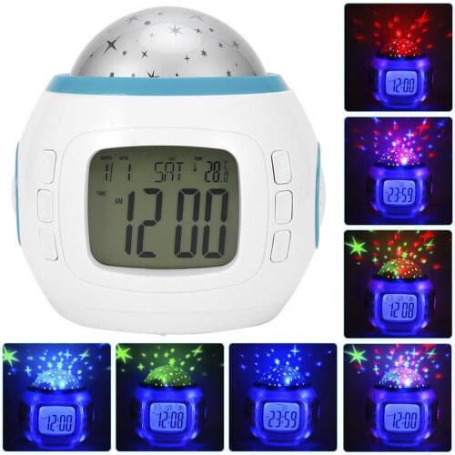 Star Sky LED Projector Lamp Music Alarm Clock Multifunction Calendar Temperature Dispaly Colorful Night Light Bedroom Decoration
