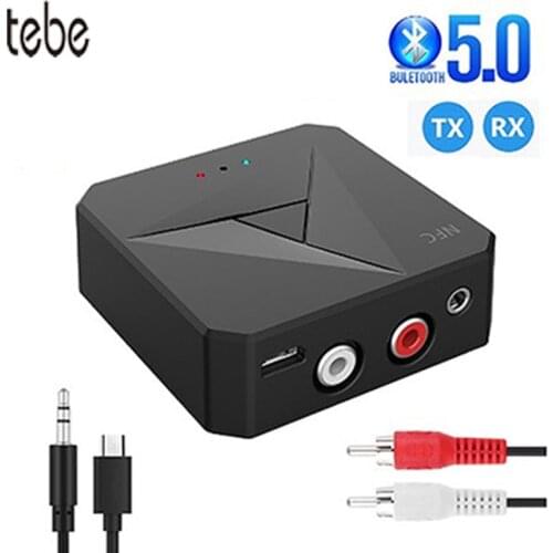 Tebe Bluetooth 5.0 Audio Receiver Transmitter 3.5mm/2RCA Jack 2 IN 1 Wireless Adapters for Handsfree Call & Mic NFC Car TV