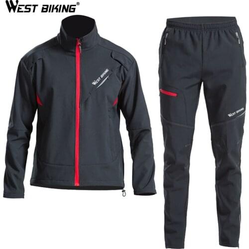 WEST BIKING Bike Cycling Set Sportswear Winter Thermal Fleece Clothing Set Man Clothes Pant Suit Outdoor Sport Windproof Jacket