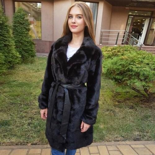 Women Real Fur Coat 100% Natural Mink Fur Jacket Ladies Autumn Winter Fashion Turn Down Collar Overcoat