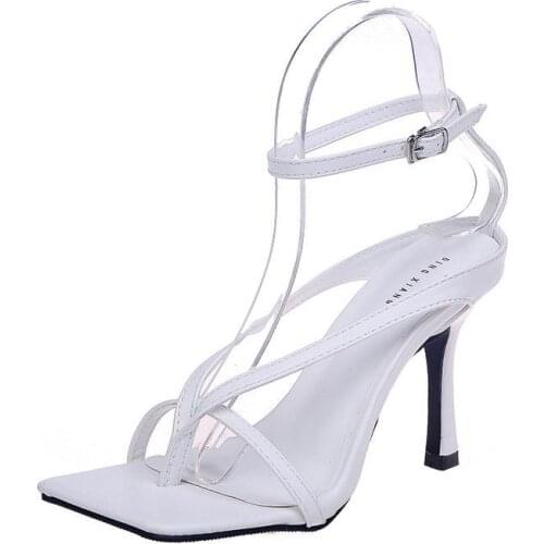 Womens Sandals 2021 New Summer 9cm Stiletto Square Toe Roman Flip-flop Sandals Women Shoes