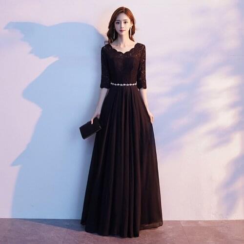 Ruched V-Neck Evening Dress Empire Half Sleeves Floral Print A-Line Elegant Black Floor-Length Woman Formal Party Gowns A1304