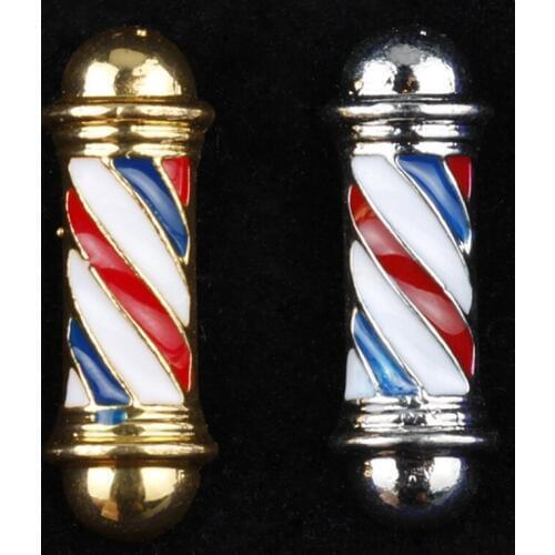 1pc Fashion Barber Shop Pole 3D Barber Brooch Badge Hip Hop Barber Hairdresser Gothic Cuter Gold Silver Color Brooches Pin