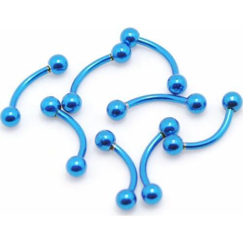 10pcs blue color steel curved eyebrow rings piercings with 3mm balls