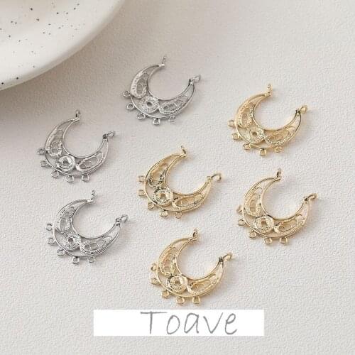 14K Electroplating Color Preserving Double Pendant Crescent Hollow Hollow Ring Porous Pendant diy Jewelry Pendant Fitting