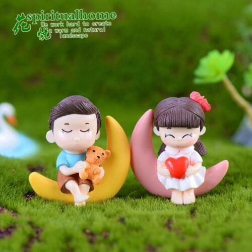 2PCS Moon couple moss micro-landscape miniature figurines doll DIY creative handicraft key-button doll Modern Home Decoration
