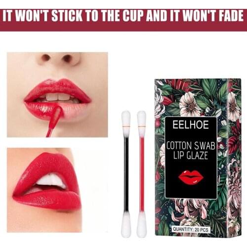 20 Pcs/Box Cotton Swab Lip Glaze Women Non-Stick Long Lasting Liquid Lipgloss Cotton Swab Cigarette Case Cotton Buds Lipstick