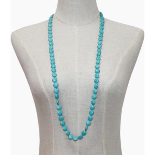 Fashion Bohemian Tribal Jewelry Veins Turquoises Coin Stone Long Knotted Chain Necklaces Women Ethnic Sweater Necklace 38" A961