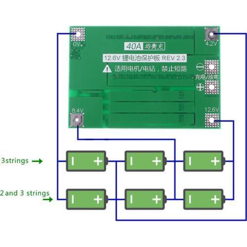 3S 11.1V 12.6V 40A w/Balance 18650 Li-ion Lithium Battery BMS Protection Board