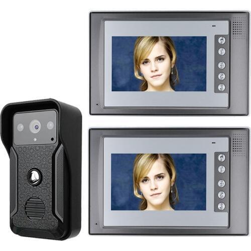 7 Inch TFT 2 Monitors Video Door Phone Doorbell Intercom Kit 1-camera 2-monitor Night Vision with IR-CUT HD 700TVL Camera