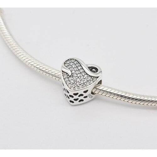 925 Sterling Silver CZ Inlaid Transparent Zircon Heart-Shaped Music Symbol Pendant Charm Bracelet DIY Jewelry Making For Pandora