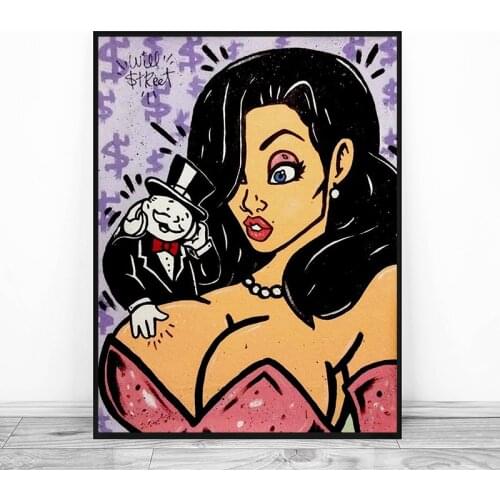 Alec Monopolyingly Street Art Sexy Pink Girl Canvas Paintings Prints Modular Picture For Living Room Poster Wall Home Decoration