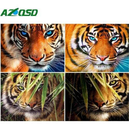 AZQSD Oil Painting By Number Frame Tiger Drawing On Canvas Diy Coloring By Numbers For Adults Handpainted Wall Art