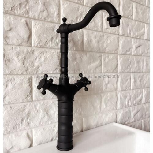 Oil Rubbed Bronze Basin Faucets Bathroom Sink Faucet Double Handle Vanity Sink Mixer Tap Deck Mounted Bnf343