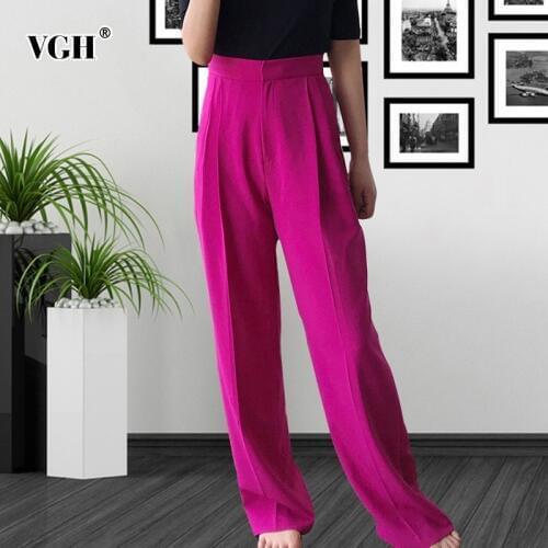 VGH Spring Women Pants High Waist Loose Slim Pockets Pleated Female Trouser For Womens Wide Leg Pant 2020 Fashion Korean New