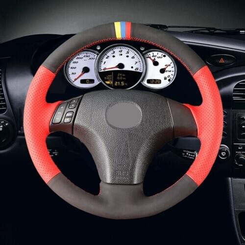 Black suede and red perforated Leather Car Steering Wheel Cover for Mazda 3 Mazda 5 Mazda 6 2003 2004 2005 2006 2007 2008 2009