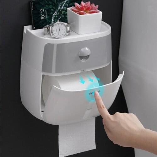 Bathroom Tissue Holder Wall Mounted Toilet Paper Box Waterproof Roll paper Storage Rack Double Layer Organizer Shelf With Drawer