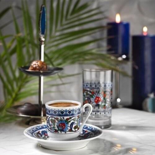Porcelain Coffee Cups Set 12 Pcs Traditonal Design Turkish Coffee Cups Espresso Cups Stylish Tile Motif High Quality Ceramic Cup