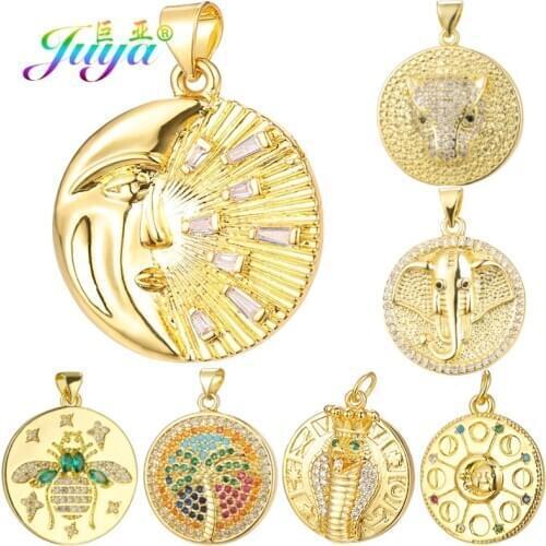 Juya DIY Luxury Gold Moon Lion Elephant Bee Tree Crown Snake Charms For Handmade Fashion Pendant Bracelets Necklace Making