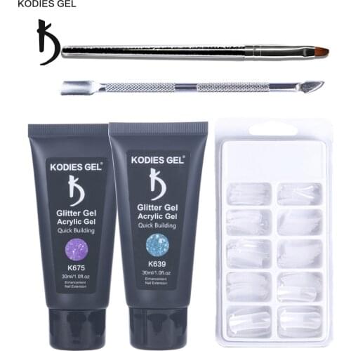 KODIES GEL 4pcs Set Glitter Poly Builder Gel Nail Polish 30ML Esmalte Permanente Hard Acrylic Gel Extension Kit Mold False Nails