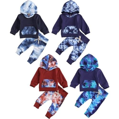 2021 Toddler Boys Girls Tie Dye Clothes Sets Baby Girl Hoodies Pocket Tops and Pants Fashion Newborn Spring Autumn Outfits Sets