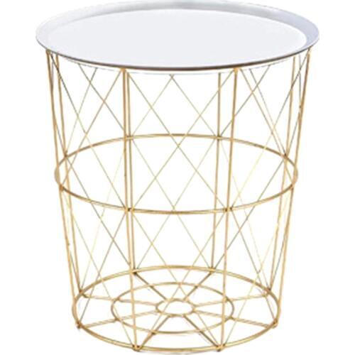 34.5 x 30.5 x 23cm Iron Metal Coffee Table Dirty Storage Basket Tea Fruit Snack Serving Board Tray Golden White Cover Trumpet