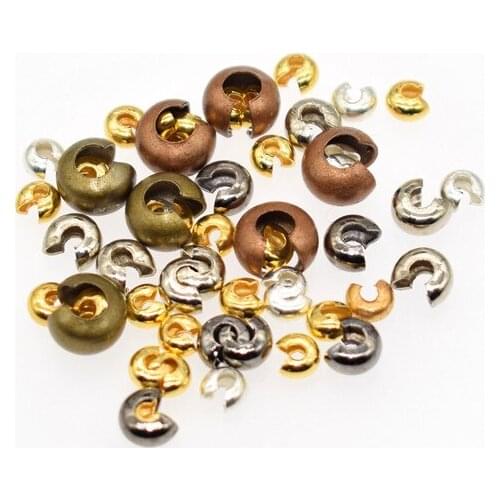 3/4/5MM 100Pcs Copper Round Covers Crimp End Beads Dia Stopper Spacer Beads Open Bead DIY Jewelry Making Findings Supplies