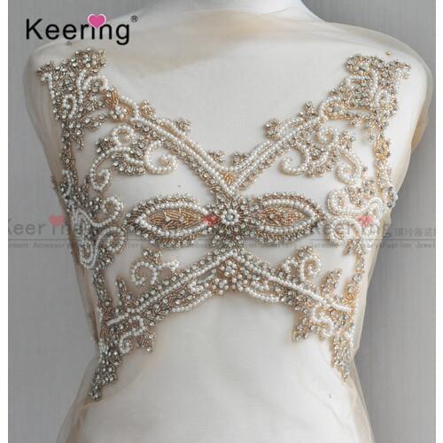 Women Charming Pearl Beaded Bodice Rhinestone Applique Patch WDP-136