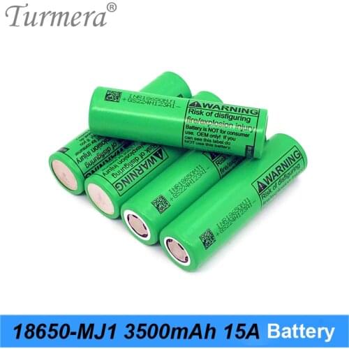 Turmera 18650 3500mAh MJ1 15A Flashlight Electric Bike Rechargeable Lithium Battery for 12V 14.4V 18V 21V Screwdriver Drill Use