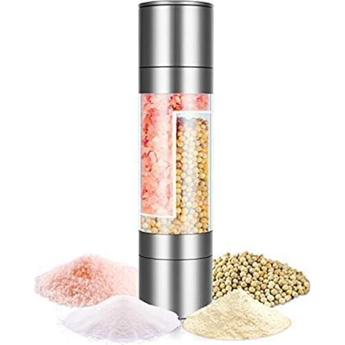 Stainless Steel Salt and Pepper Grinder Set 2 in 1 - Adjustable Ceramic Sea Salt Grinder & Pepper Grinder
