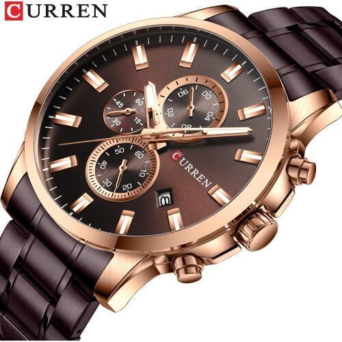 CURREN Mens Watches Steel Waterproof Chronograph Sport Quartz Watch Men Top Brand Luxury Mens Analog Watch Relogio Masculino