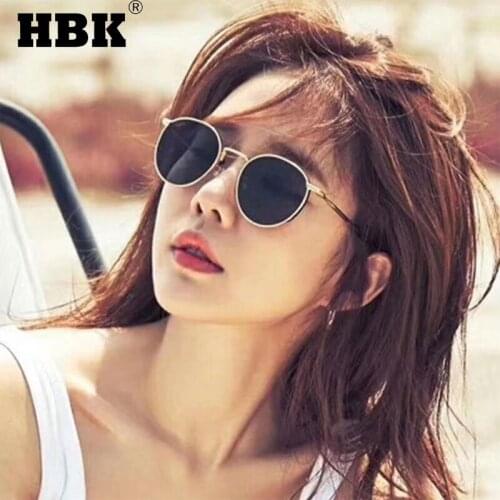 HBK Vintage Small Round Sunglasses For Women Men 2021 Ocean Lens Metal Frame New Brand Design Ladies Outside Driving UV400