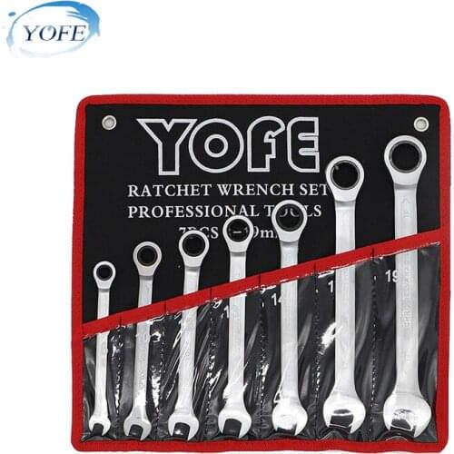 YOFE 7PCS 8-19mm Quick ratchet wrench set Special vehicle repair hand tools torque keys wrench